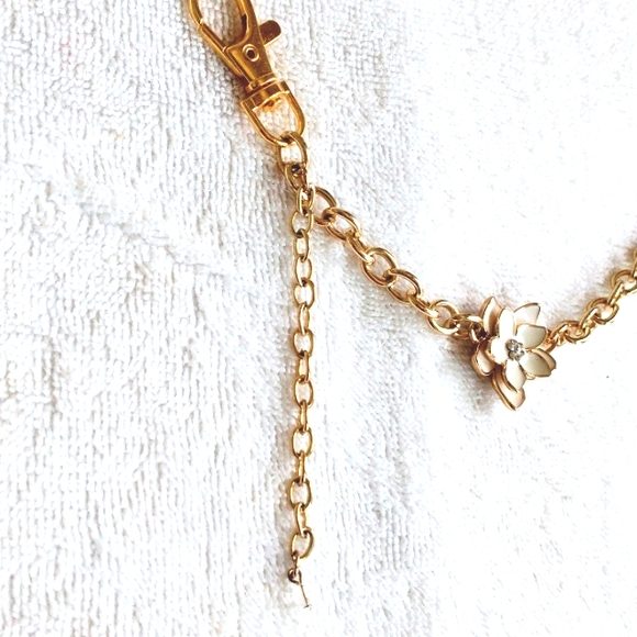 Luxury Purse Chain Camelia Plumeria Flower w Simulated Diamond Gold tone - Picture 9 of 12